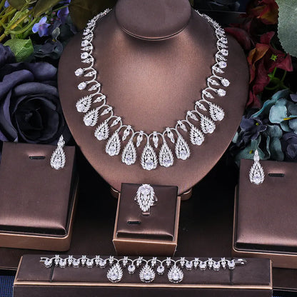 Glamorous Bridal Jewelry Set with Sparkling Zircon Teardrop Necklace Gems Ritual