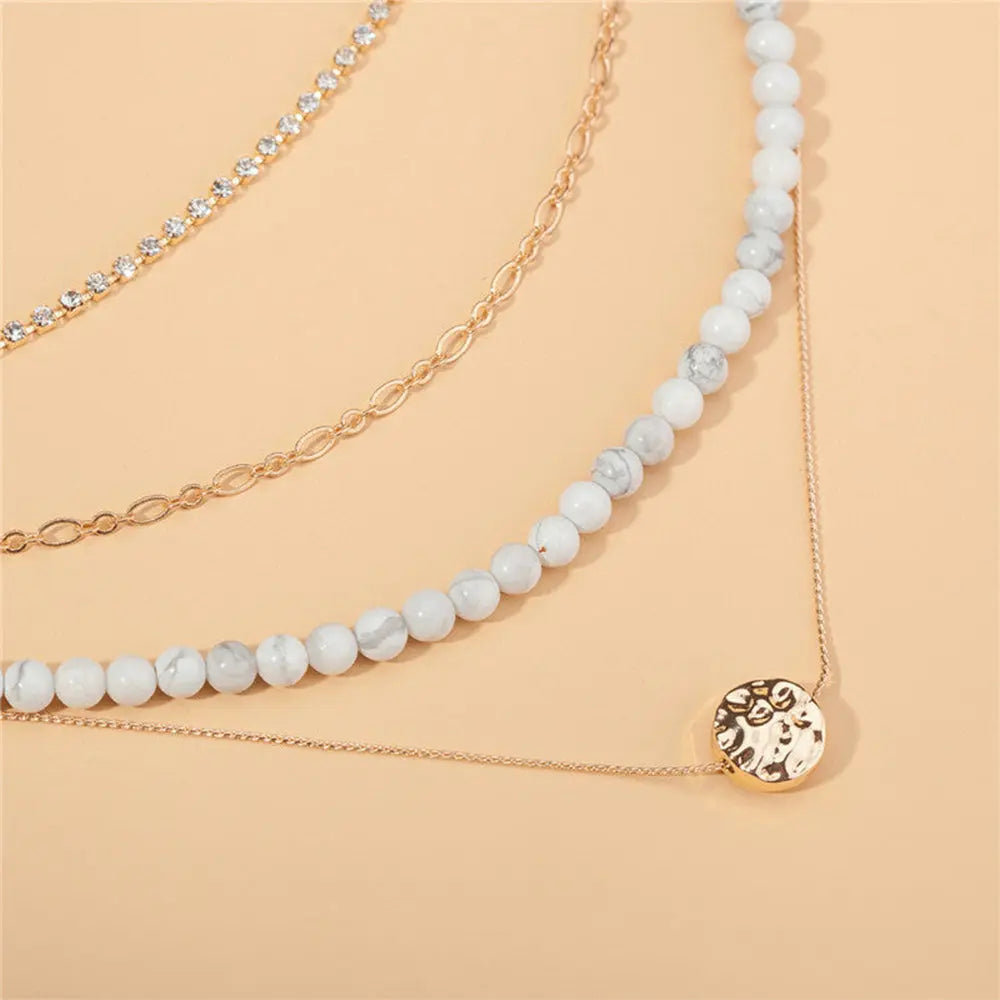 Diamond Multi-Layer Necklace with Natural Stone Beads Gems Ritual