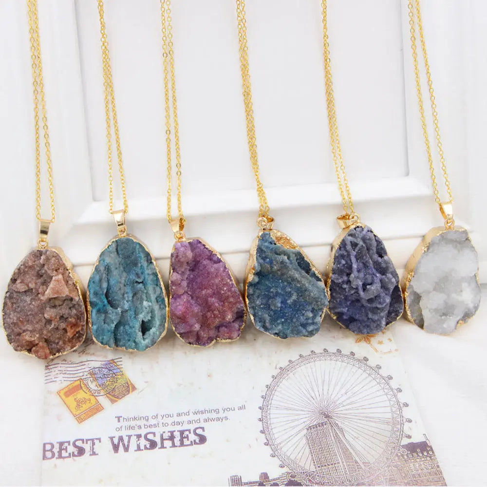 Raw Crystal Pendant Necklace Gems Ritual