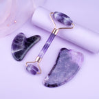 Premium Amethyst Face Roller & Scraping Tool Kit Gems Ritual