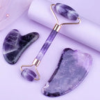 Premium Amethyst Face Roller & Scraping Tool Kit Gems Ritual