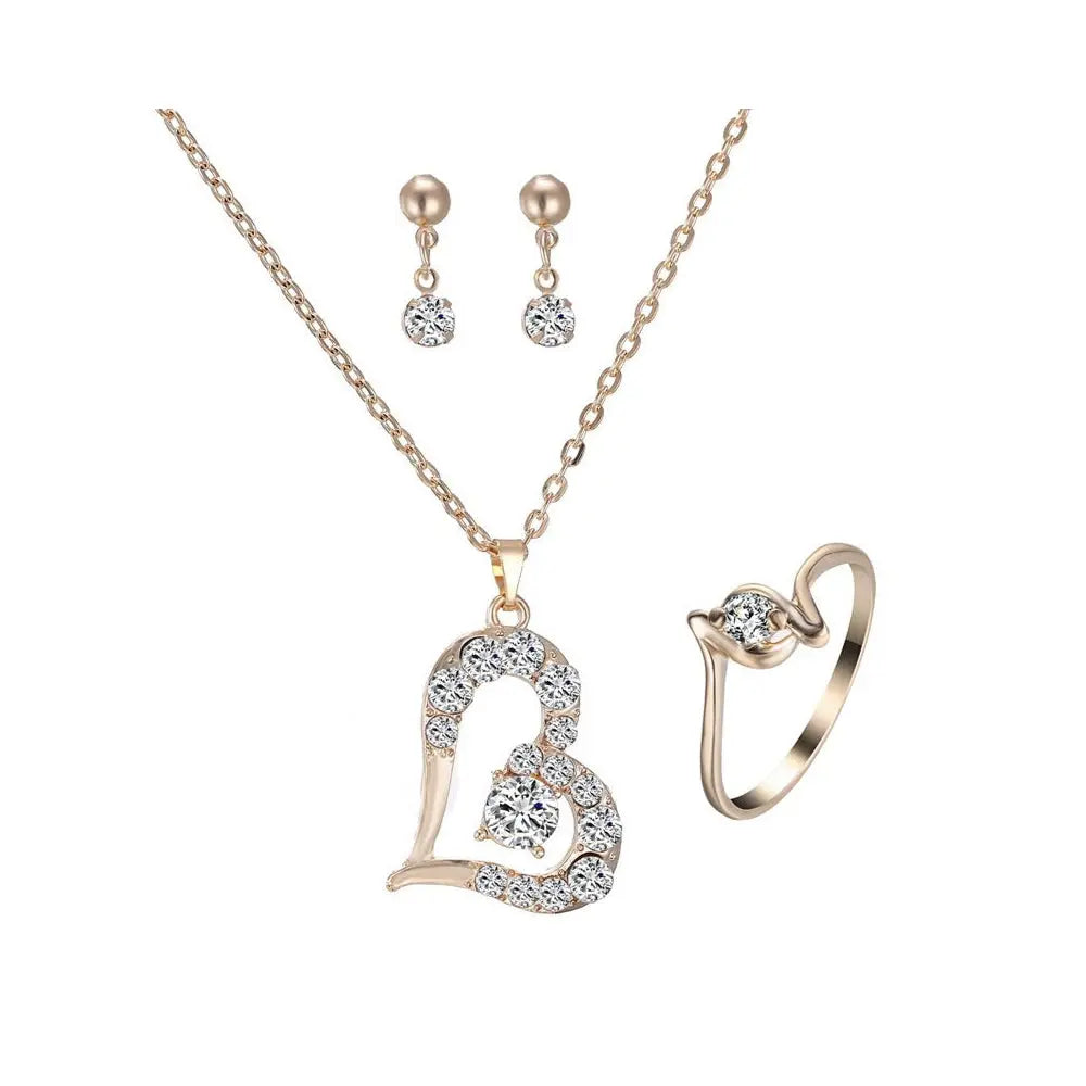 Elegant Heart Pendant Necklace Jewelry Set Gems Ritual