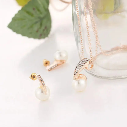 Crystal Pendant Necklace and Pearl Earrings Gems Ritual