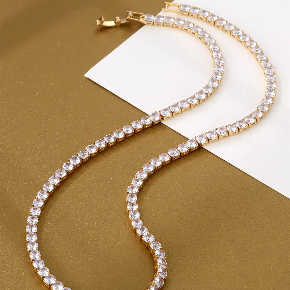 Unisex Tennis Chain Necklace with Dazzling Zircon Stones Gems Ritual