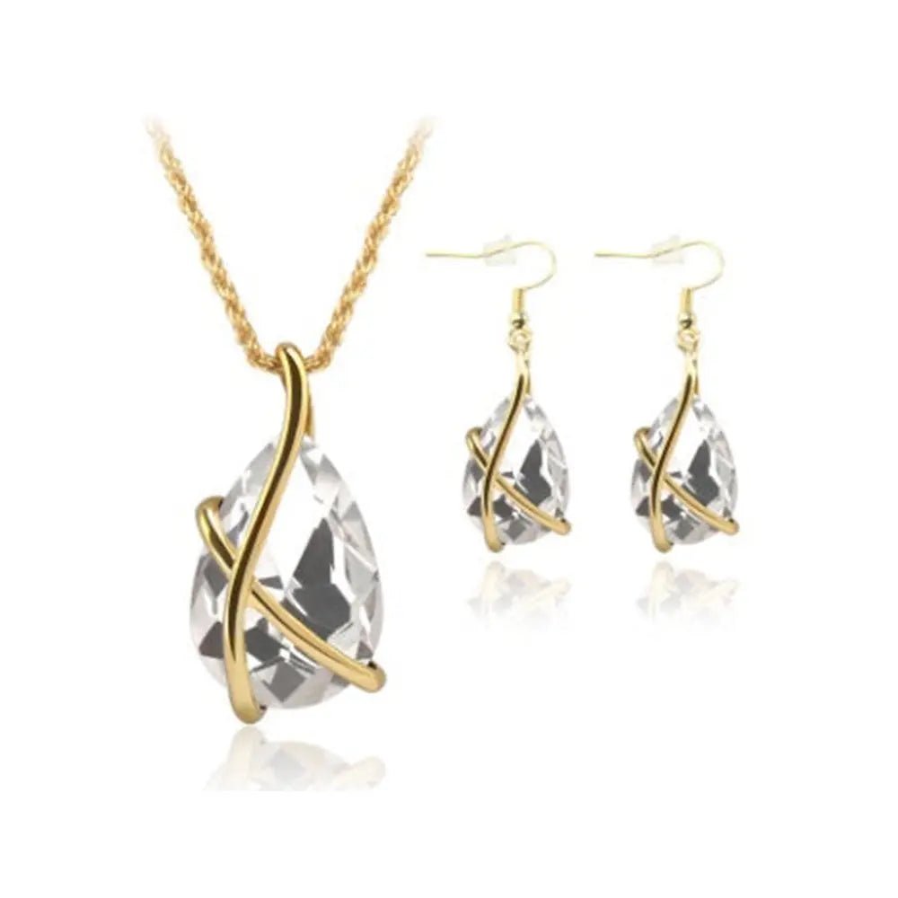 Aura Crystal Jewelry Set – Teardrop Pendant & Earrings Design - Gems Ritual