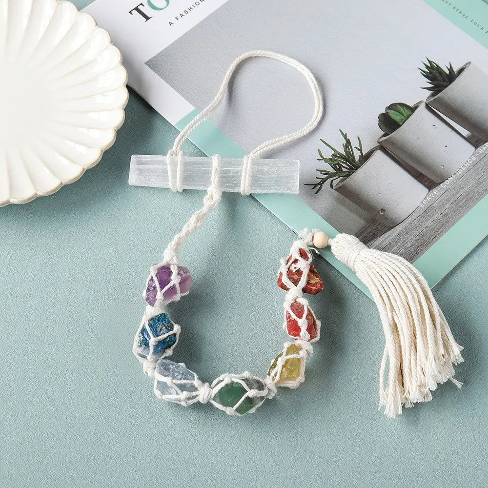 Chakra Stones Car Hanging – Natural Crystal Energy Decor & Protection Gems Ritual