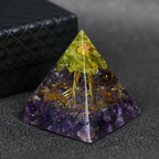 Crystal Orgonite Energy Pyramid – Reiki Infused Chakra Healing Decor Gems Ritual
