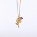 Personalized Birthstone Necklace – Elegant Zircon Flower Pendant Gems Ritual
