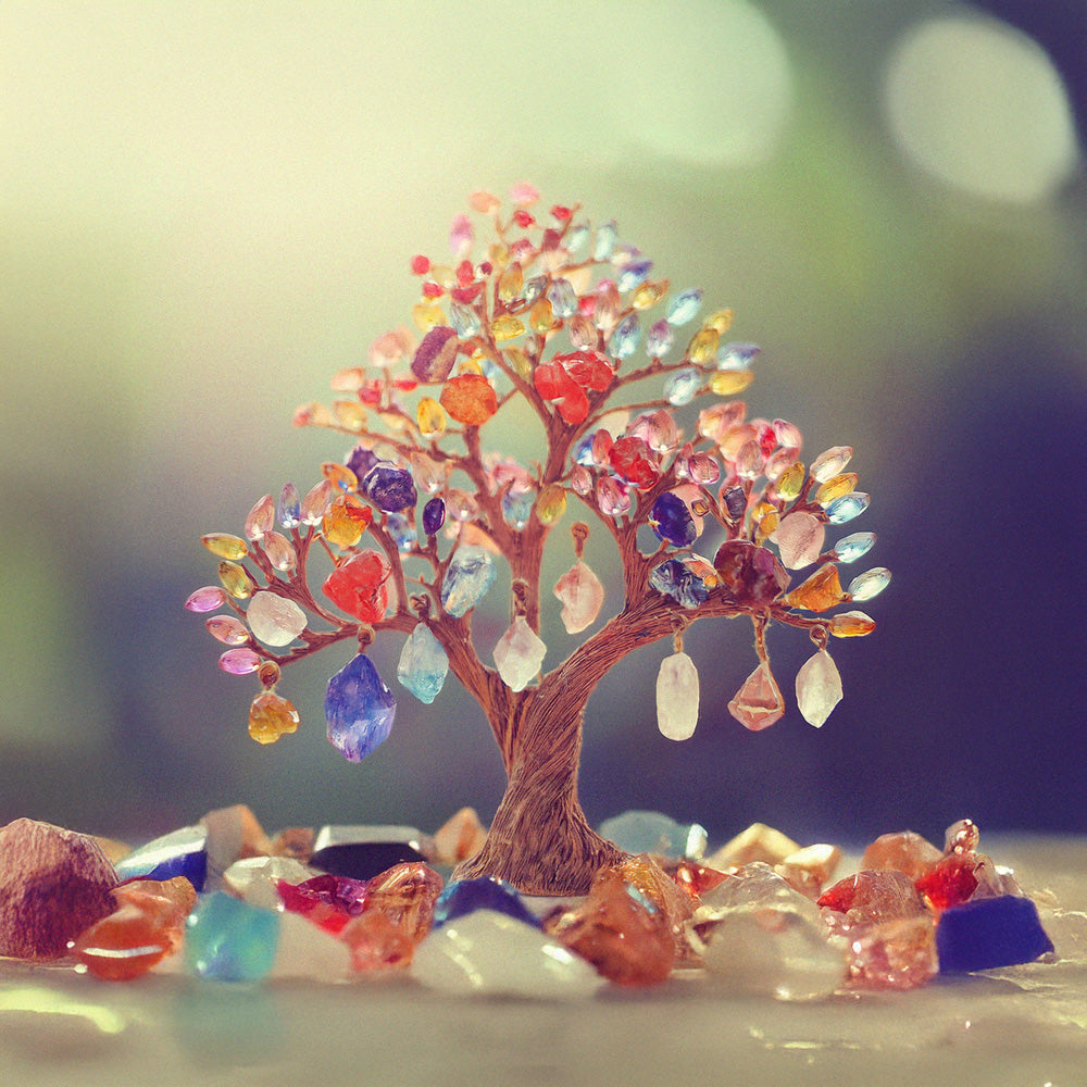 Handcrafted Tree of Life adorned with natural stones, symbolizing growth, strength, and harmony for meaningful decor or gifting.