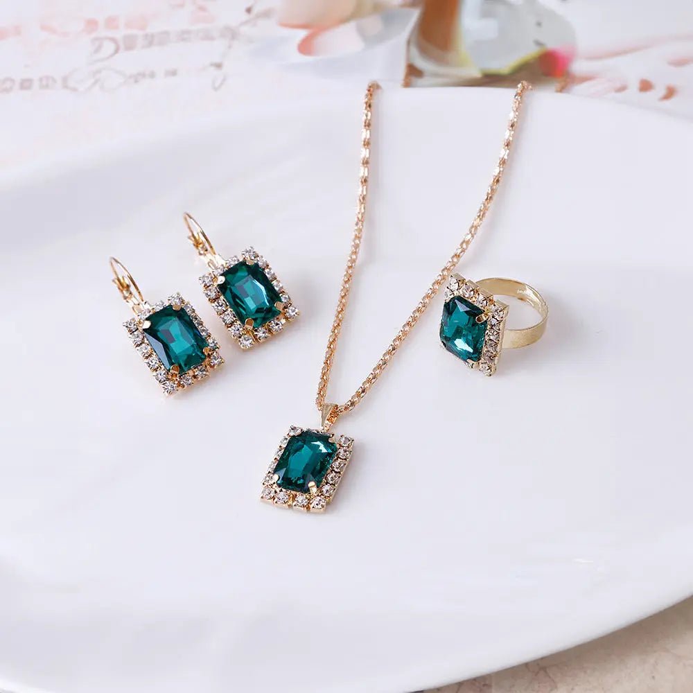 Elegant Wedding Jewelry Set with Crystals - Gems Ritual