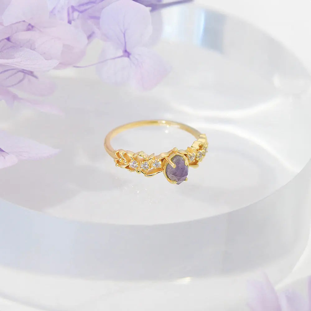 Vintage Cordierite Ring – Elegant Gold-Plated Gemstone Jewelry - Gems Ritual