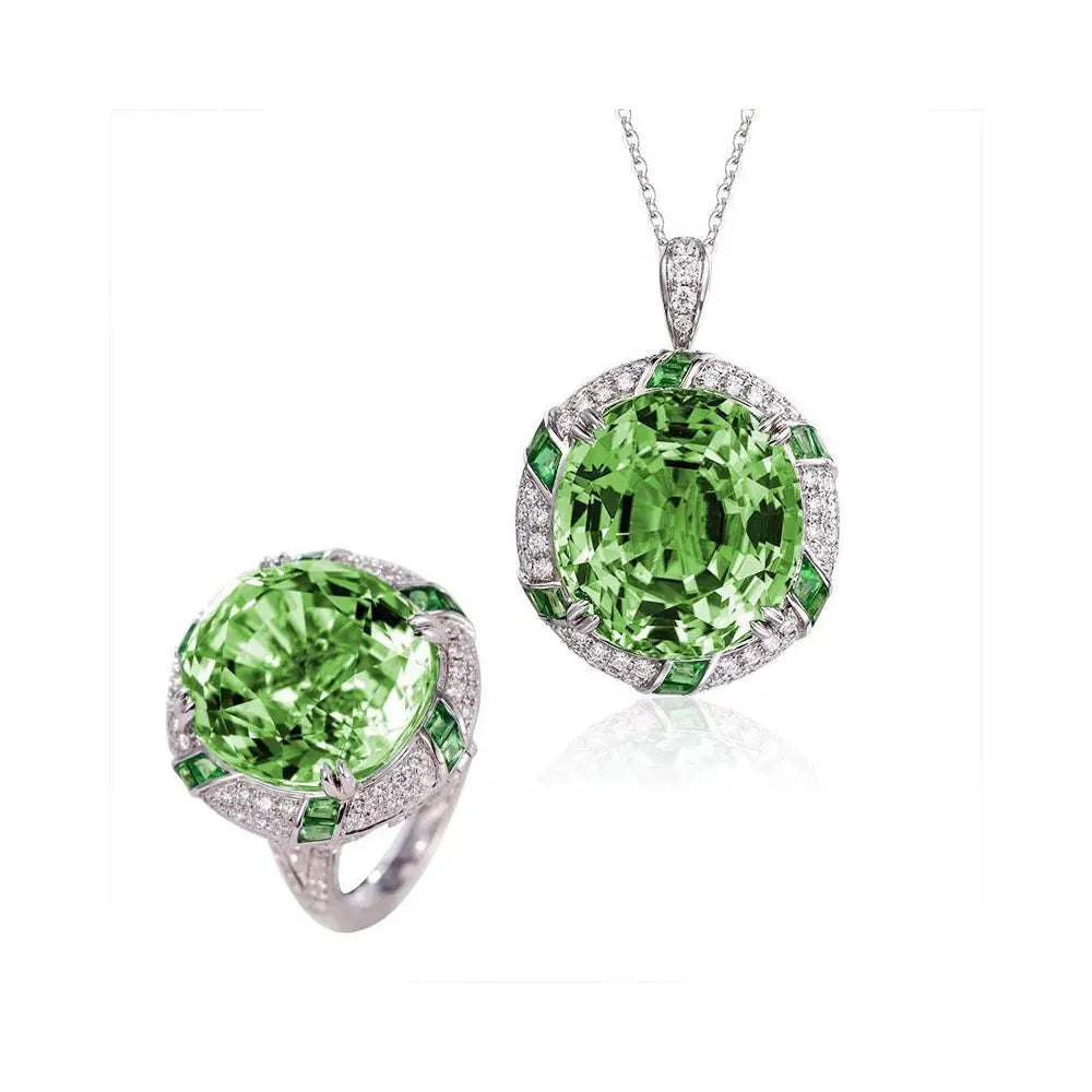 Luxurious Natural Peridot Pendant & Peridot Ring Set Gems Ritual