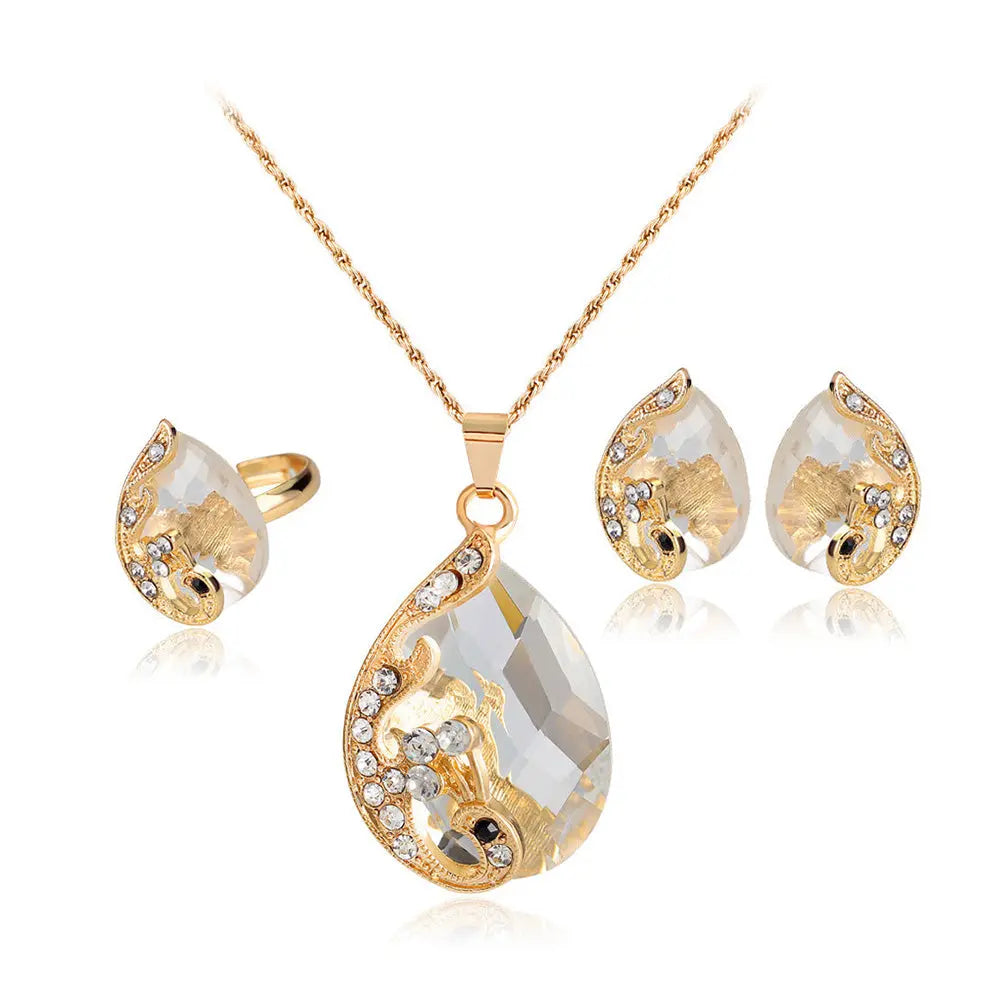 Luxury Peacock Jewelry Set with Gemstone Aura Gems Ritual