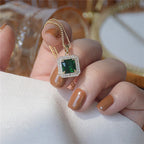 Geometric Green Zircon Pendant Necklace – Luxurious Micro-Set Design - Gems Ritual