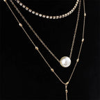 Minimalist Three-Layer Necklace Set with Pearl and Crystal Pendant - Gems Ritual