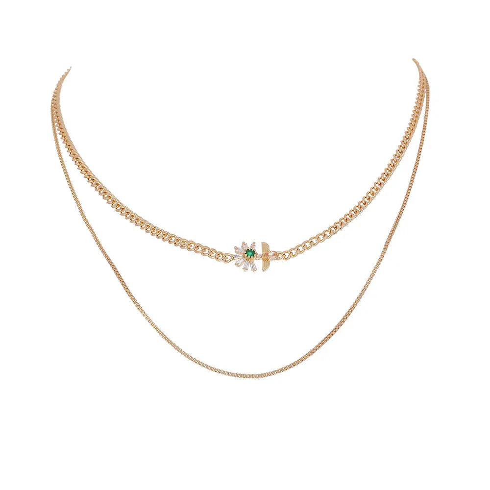 Butterfly Zircon Multilayer Necklace with Natural Gemstones Gems Ritual