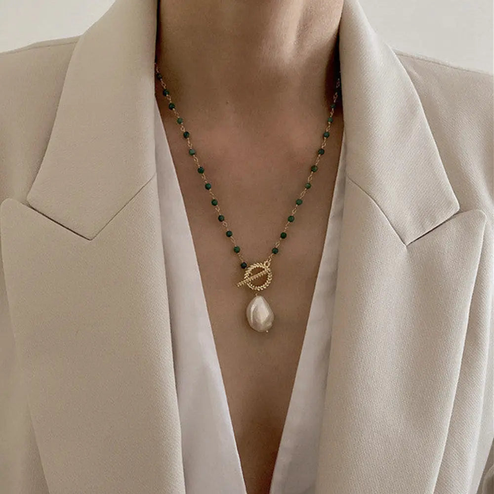 Timeless Pearl Necklace with Natural Stone Gems Ritual