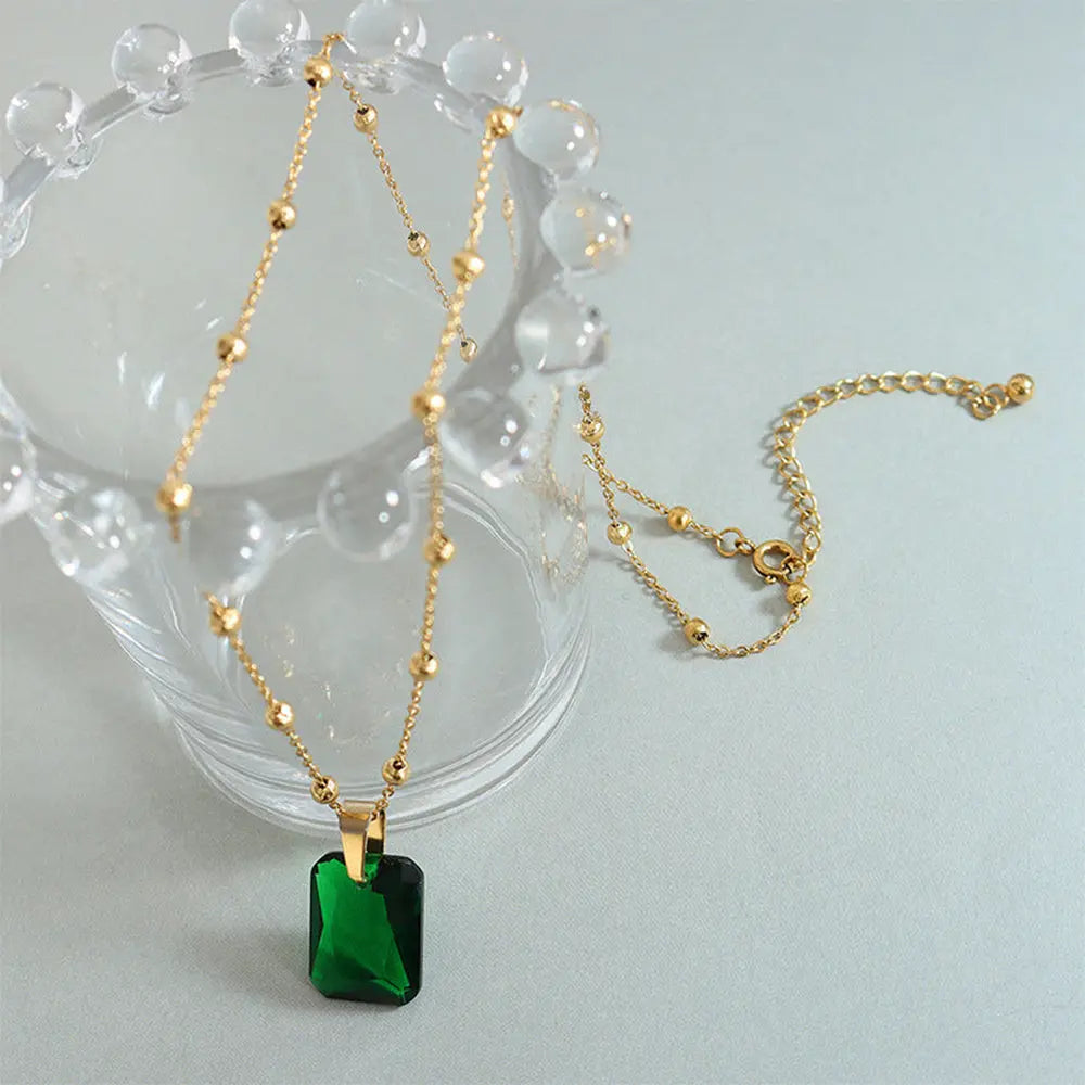 Emerald Zircon Pendant Necklace & Green Zircon Jewelry Set Gems Ritual