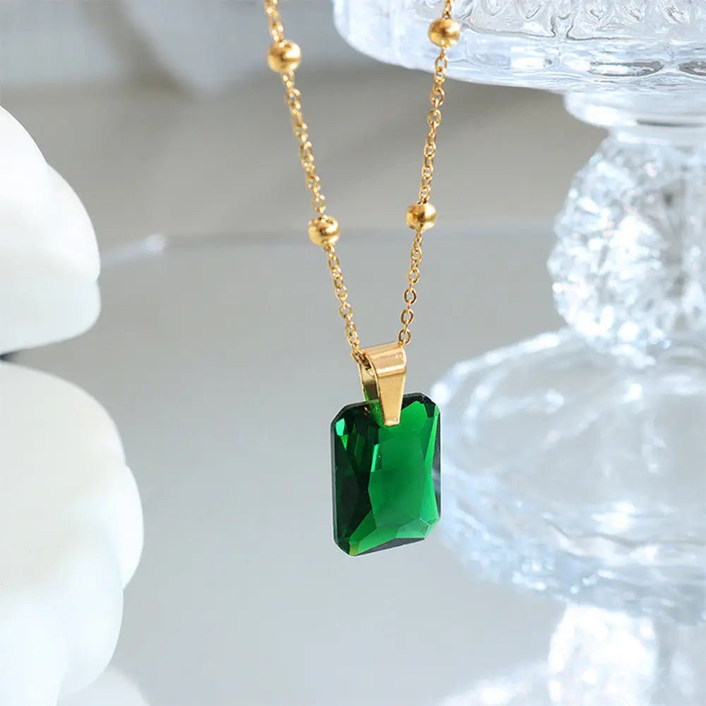 Emerald Zircon Pendant Necklace & Green Zircon Jewelry Set - Gems Ritual