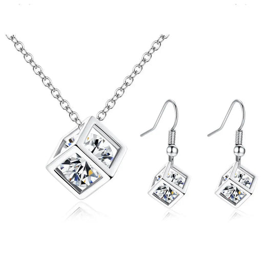 Modern Zircon Jewelry Water Cube Pendant Set Gems Ritual