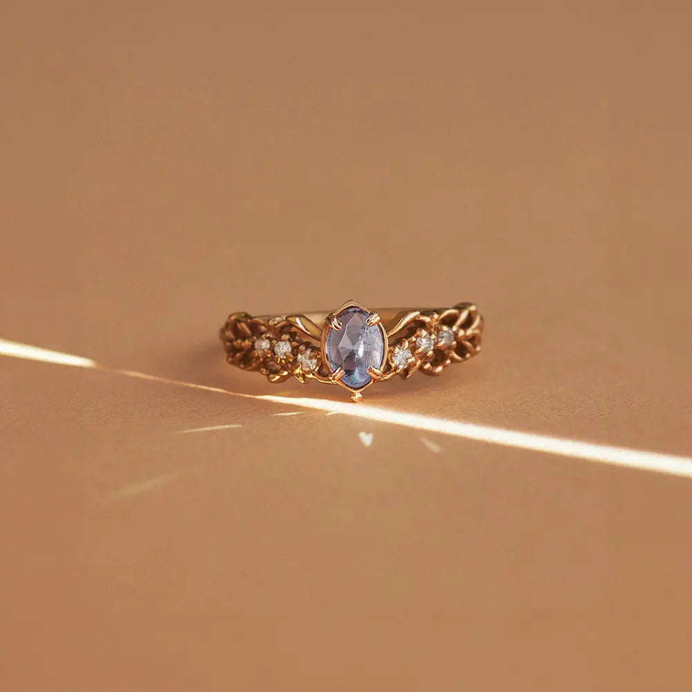 Vintage Cordierite Ring – Elegant Gold-Plated Gemstone Jewelry - Gems Ritual