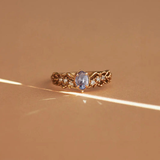 Vintage Cordierite Ring – Elegant Gold-Plated Gemstone Jewelry - Gems Ritual