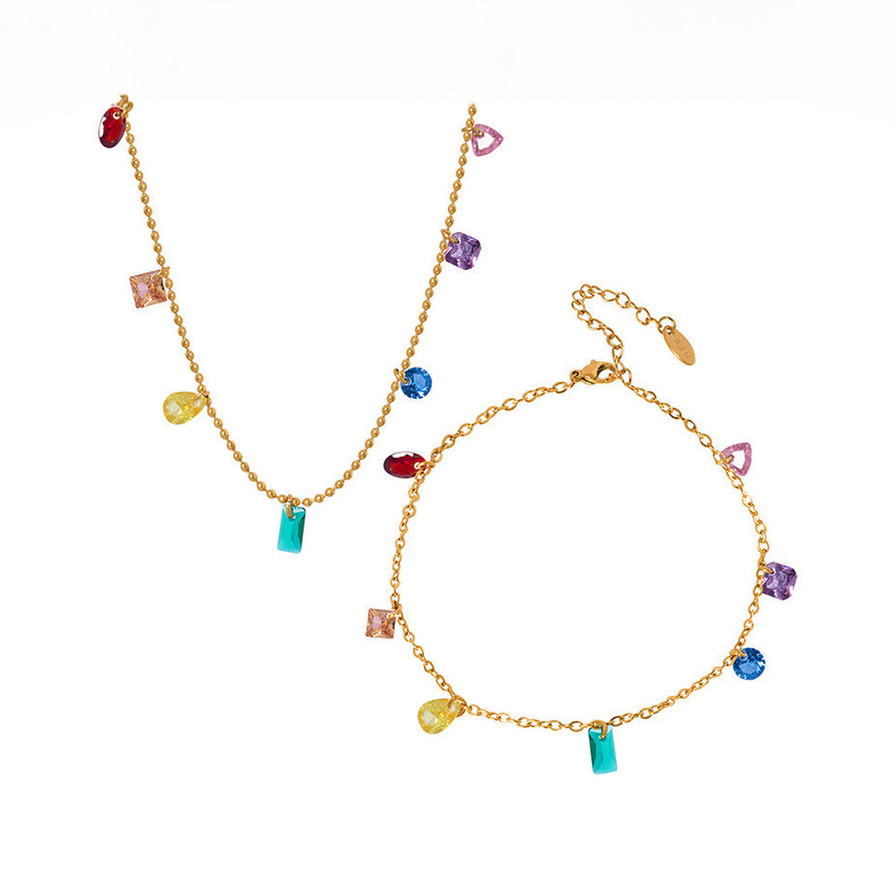 Elegant Rainbow Zircon Stones Jewelry Set – Minimalistic Charm Gems Ritual