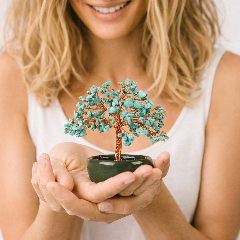 Handcrafted Tree of Life adorned with natural stones, symbolizing growth, strength, and harmony for meaningful decor or gifting.