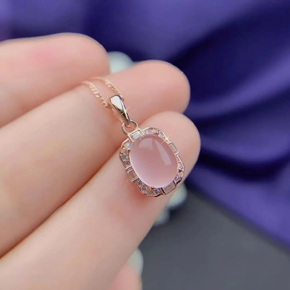 Rose Quartz Jewelry Set – Healing Crystal Necklace, Earrings & Ring - Gems Ritual