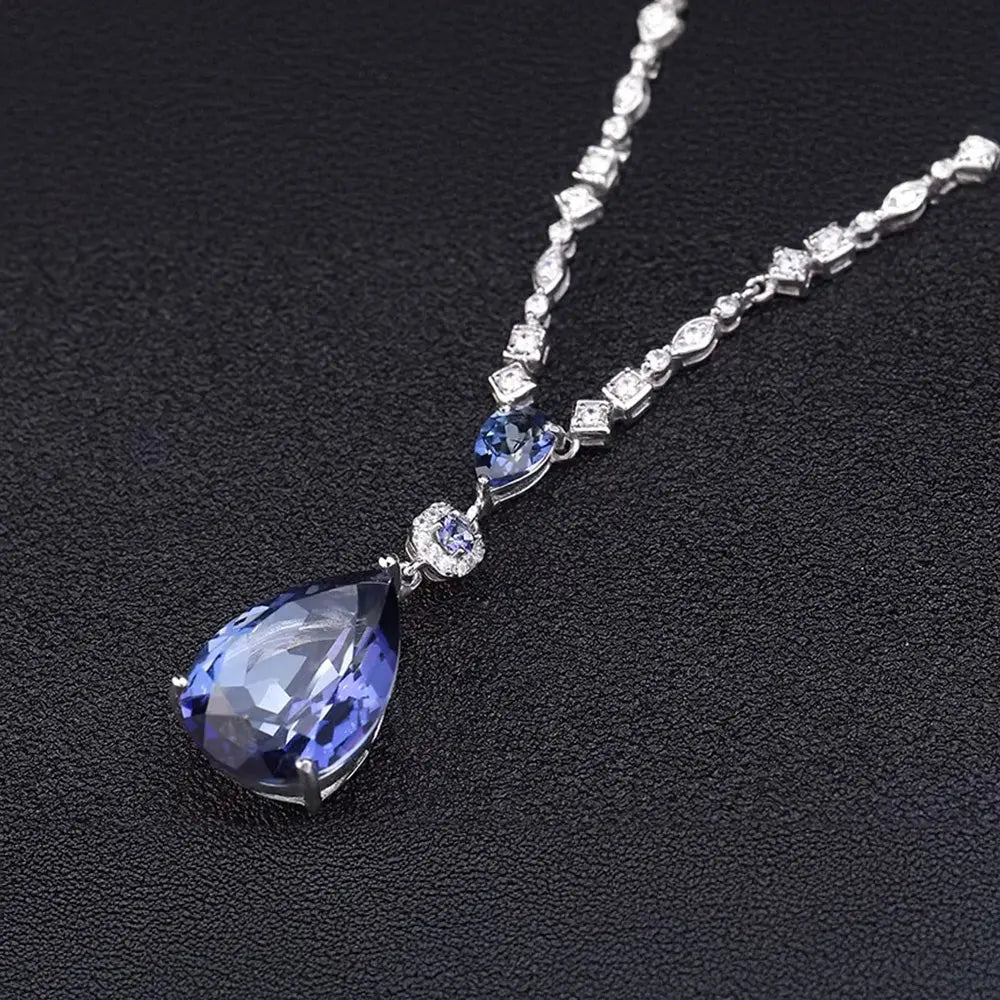 Natural Quartz & Agate Crystal Necklace in Silver with Zirconia Accents - Gems Ritual