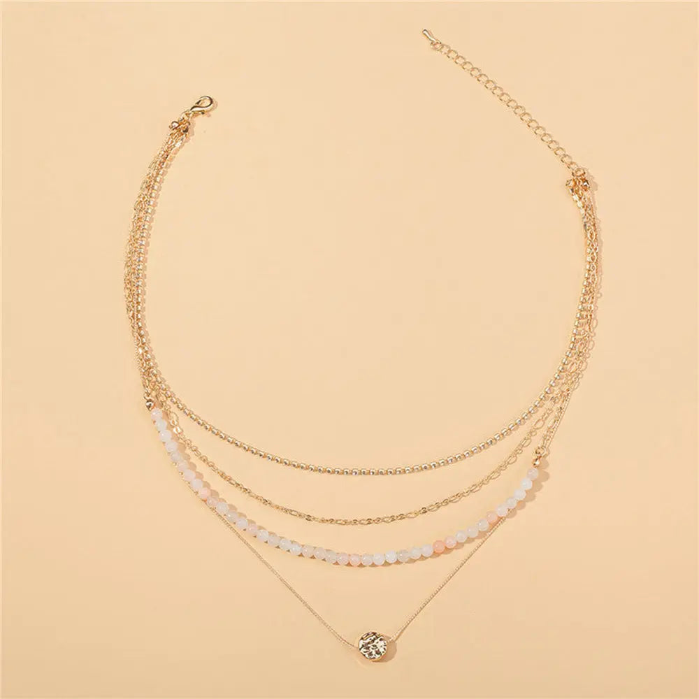 Diamond Multi-Layer Necklace with Natural Stone Beads Gems Ritual