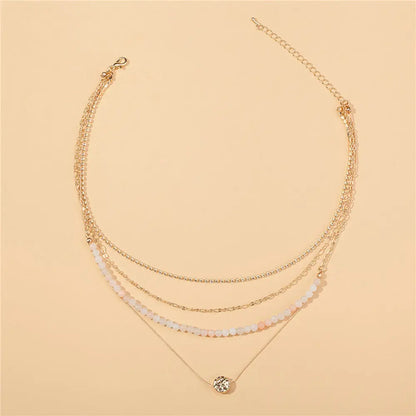 Diamond Multi-Layer Necklace with Natural Stone Beads Gems Ritual