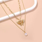 Natural Stone Butterfly Necklace - Gold Layered Jewelry for Boho Fashion - Gems Ritual