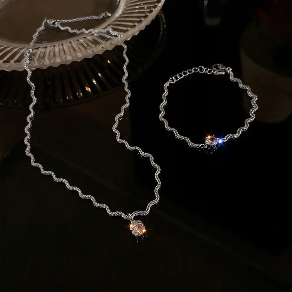 Diamond Wave Silver Bracelet Necklace Gems Ritual