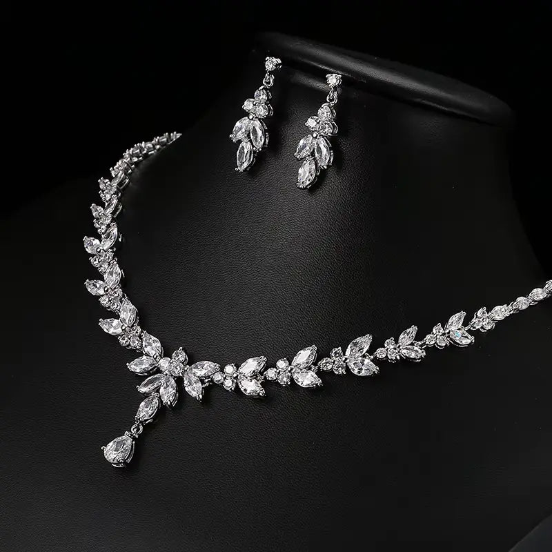 Elegant Zircon Necklace and Drop Earrings Jewelry Set for Women Gems Ritual