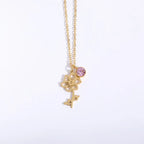 Personalized Birthstone Necklace – Elegant Zircon Flower Pendant Gems Ritual