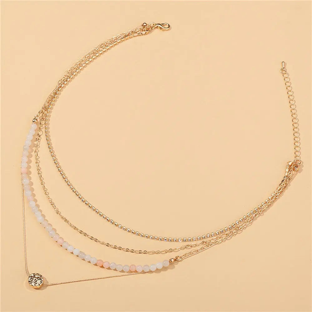 Diamond Multi-Layer Necklace with Natural Stone Beads Gems Ritual