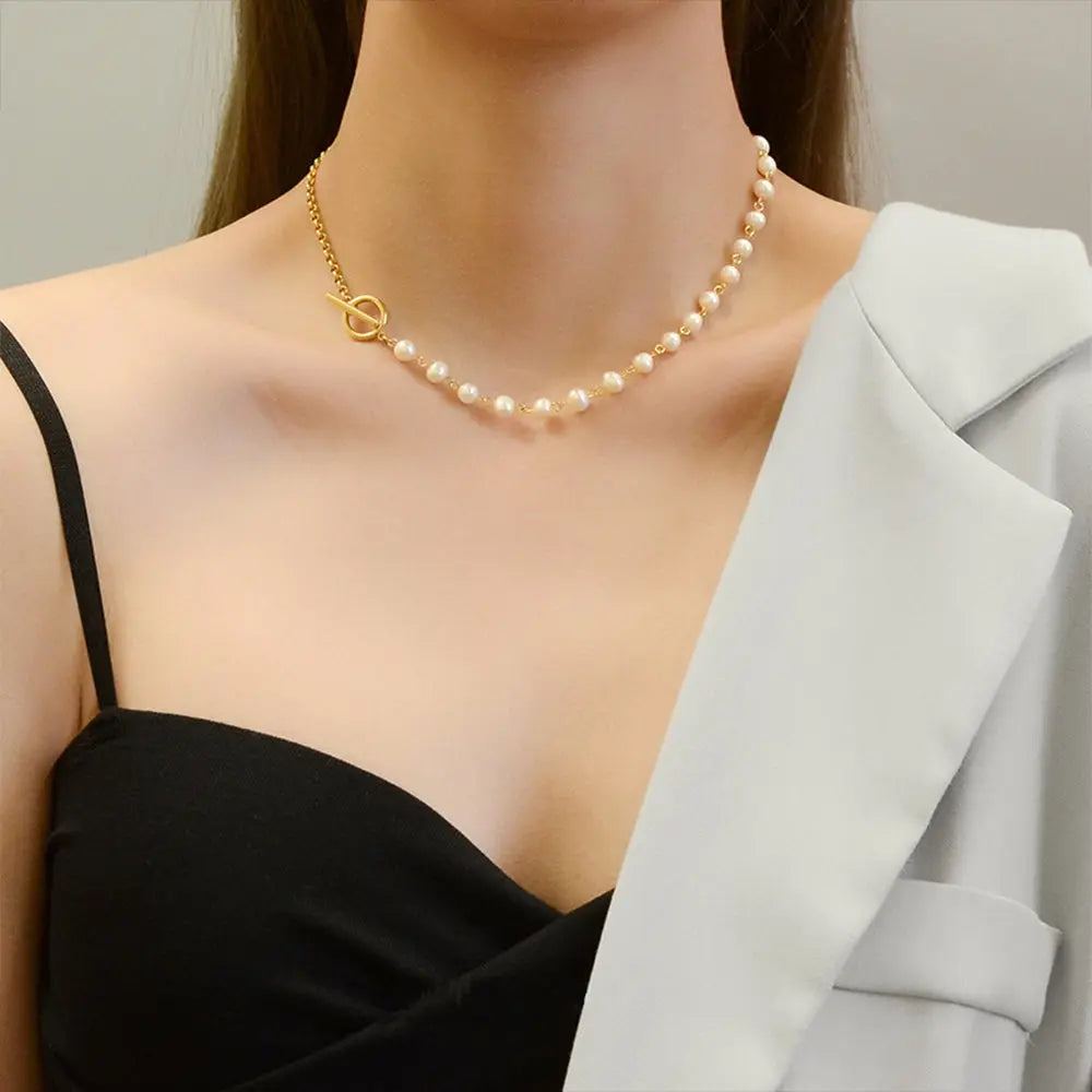 Timeless Pearl Necklace and Bracelet Set – Elegant Buckle Design Gems Ritual