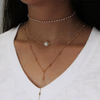 Minimalist Three-Layer Necklace Set with Pearl and Crystal Pendant - Gems Ritual