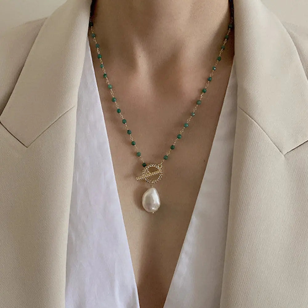 Timeless Pearl Necklace with Natural Stone Gems Ritual