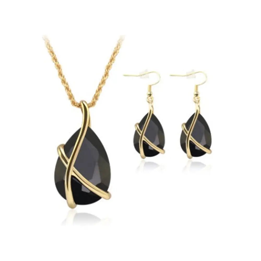 Aura Crystal Jewelry Set – Teardrop Pendant & Earrings Design - Gems Ritual