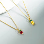 Tropical Fruit Zircon Jewelry Set – Strawberry and Pineapple Design - Gems Ritual