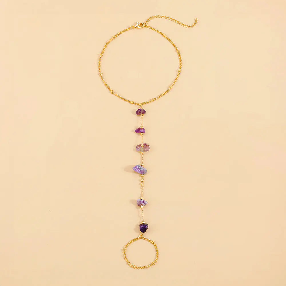 Purple Anklet with Amethyst Charm Gems Ritual