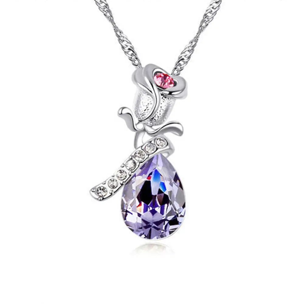 Enamored Rose Crystal Pendant Necklace - Gems Ritual