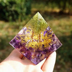 Crystal Orgonite Energy Pyramid – Reiki Infused Chakra Healing Decor Gems Ritual
