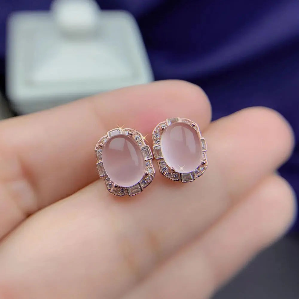 Rose Quartz Jewelry Set – Healing Crystal Necklace, Earrings & Ring - Gems Ritual