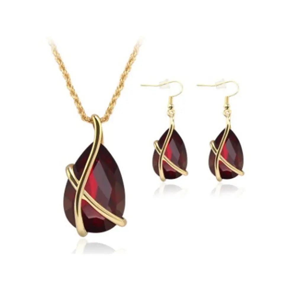 Aura Crystal Jewelry Set – Teardrop Pendant & Earrings Design - Gems Ritual