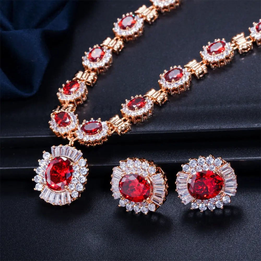 Glamorous Retro Jewelry Set: Zircon Necklace with Matching Earrings - Gems Ritual