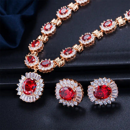 Elegant Luxury Retro Necklace and Earrings Set with Sparkling Zircon Stones Gems Ritual