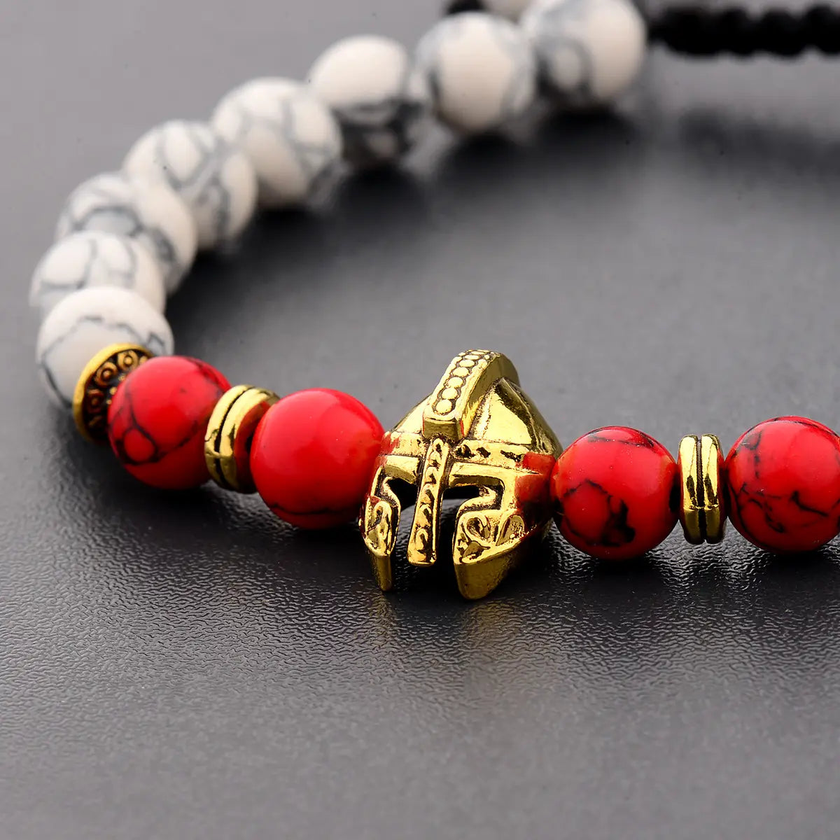 Bold and Grounded Volcanic Beads Spartan Helmet Bracelet - Gems Ritual